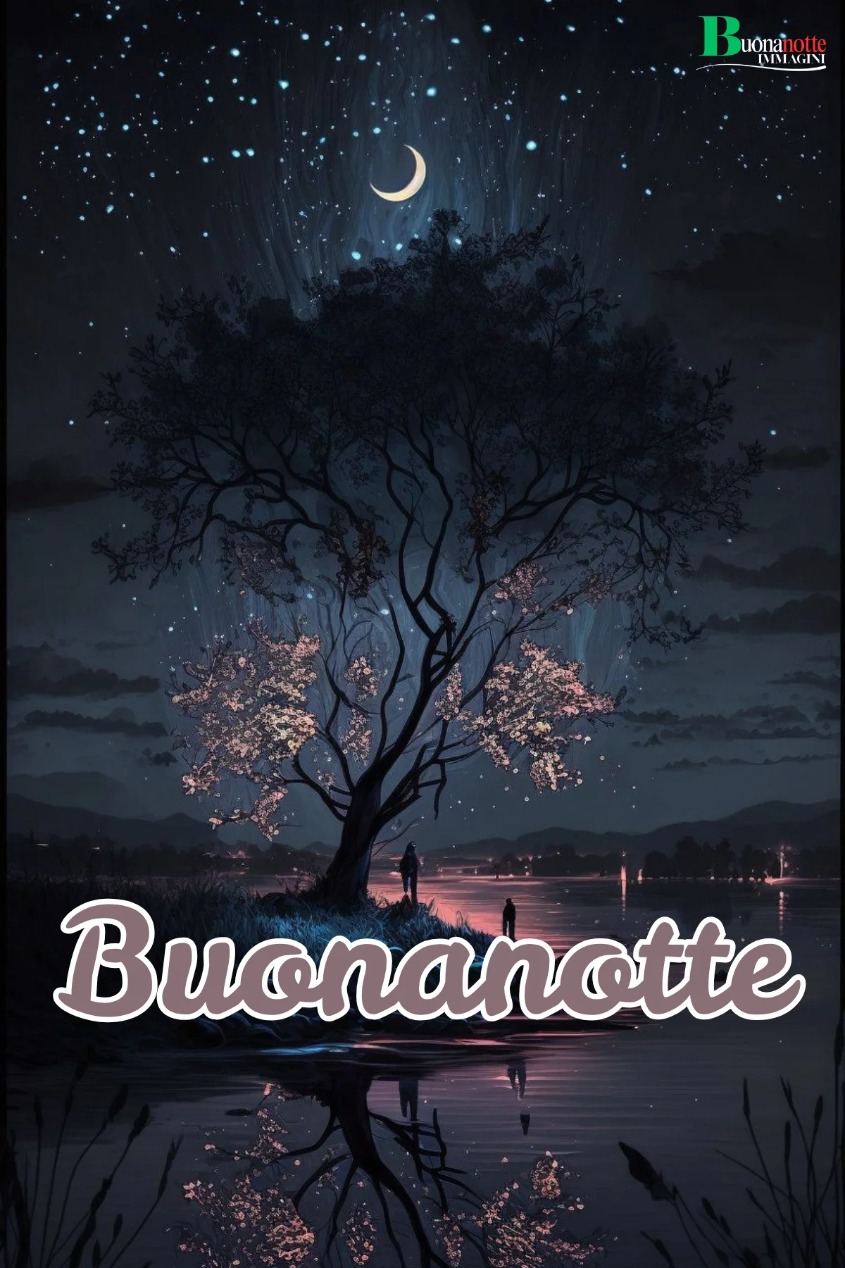 Nuovissimo buonanotte immagini recenti albero fiorito luna stelle lago notturno
