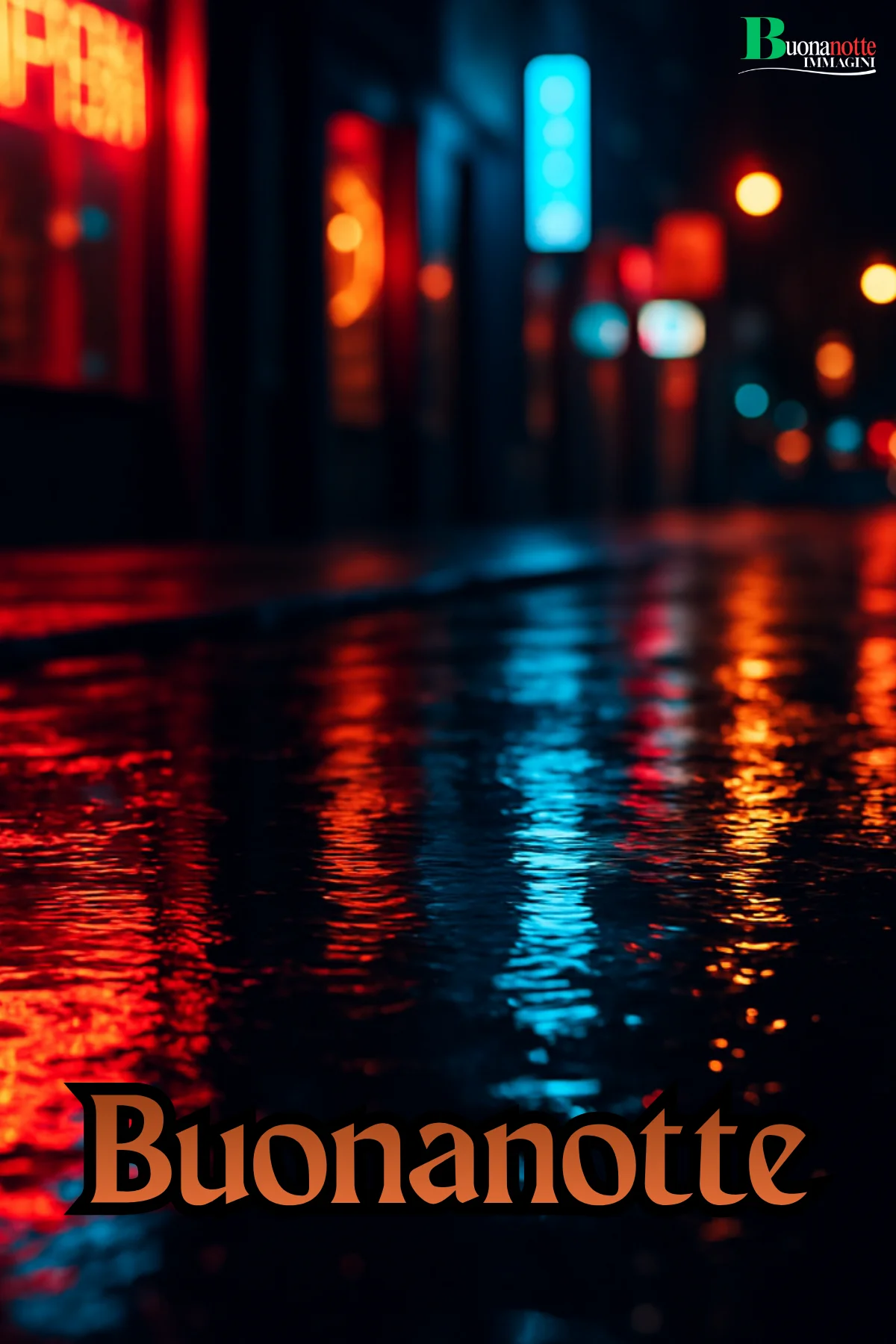 Buonanotte immagini nuove strada notturna pioggia riflessi luci neon